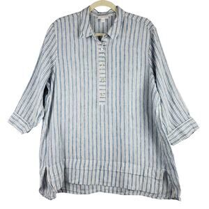 J. Jill Blue and White Striped Button-Down Shirt